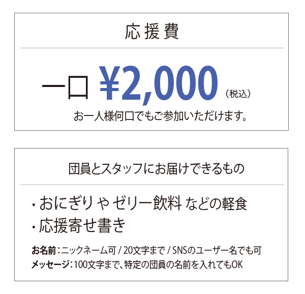 団員や裏方スタッフに軽食の差し入れ